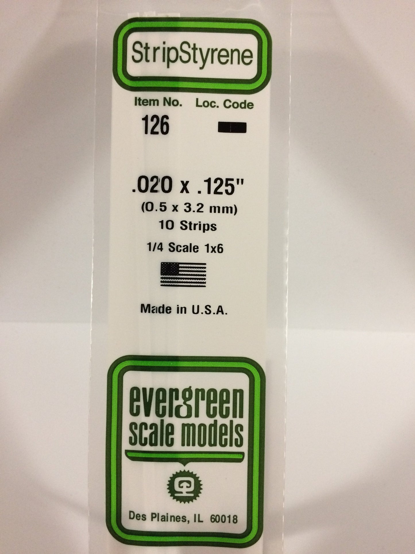 Evergreen Scale Models 126 .020" x .125" x 14" Polystyrene Strips (Pack of 10)