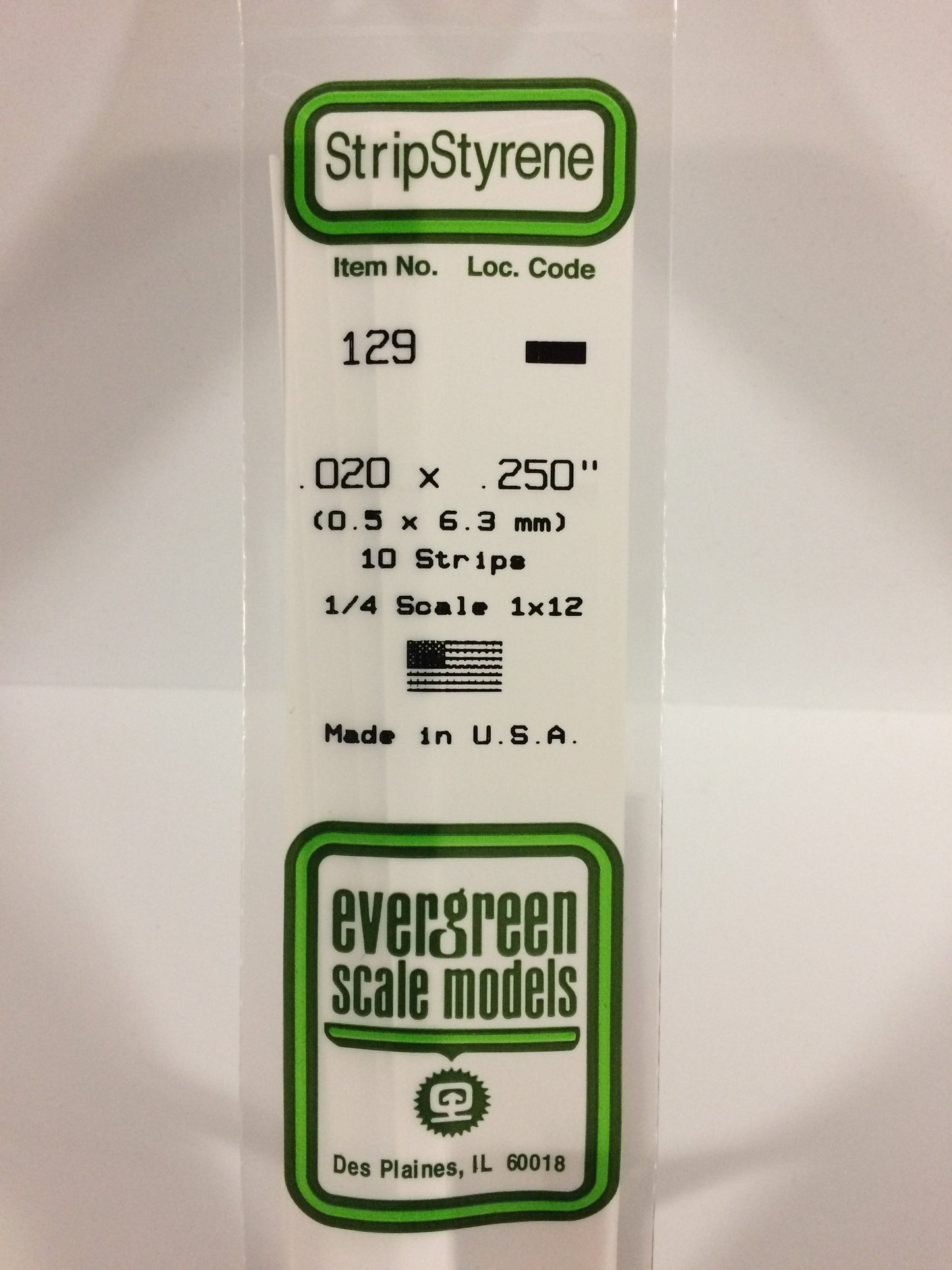 Evergreen Scale Models 129 .020" x .250" x 14" Polystyrene Strips (Pack of 10)