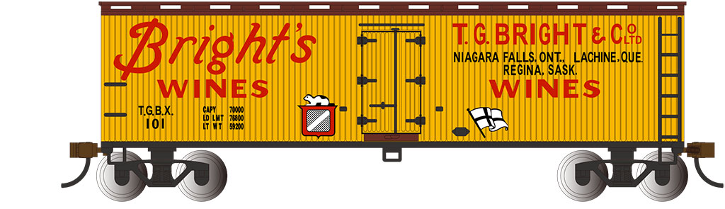 Bachmann 19809 HO Bright's Wines 40' Wood-Side Refrigerated Box Car #101