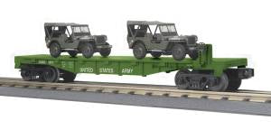MTH 30-76806 O U.S. Army Flat Car with 2 Personel Vehicles