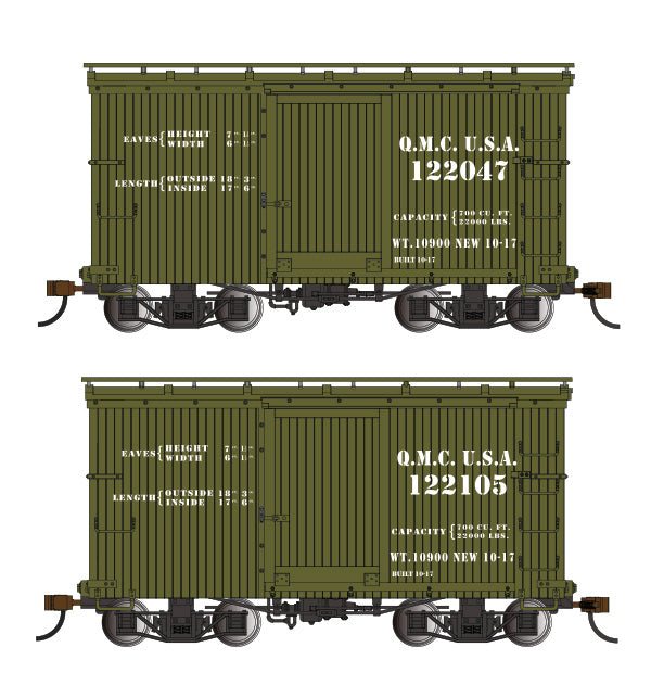 Bachmann 26556 On30 QMC 18' Box Car with Murphy Roof #122047/1200105 (Set of 2)