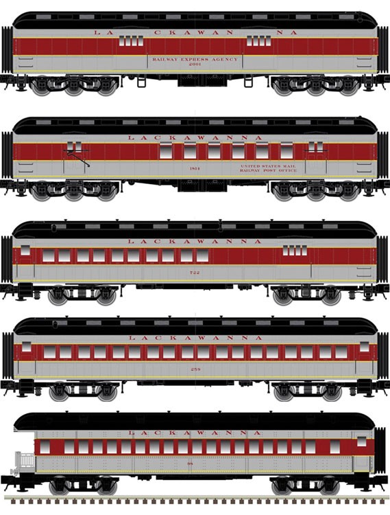 Atlas 50005128 N Lackawanna Trainman ACF 60' Passenger Cars (Set of 5)