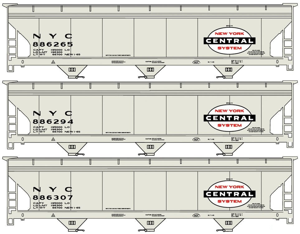 Accurail 8100 HO New York Central ACF Covered Hopper Kit (Set of 3)