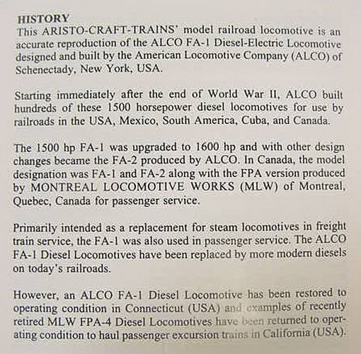 Aristo-Craft 22005 G Union Pacific Alco FA-1 Powered Diesel Locomotive