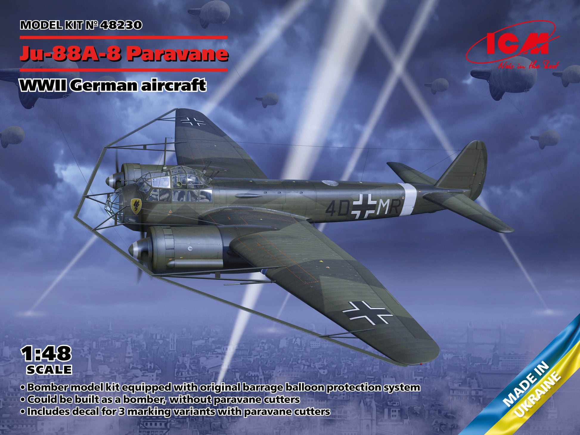 ICM 48230 1:48 Ju-88A-8 Paravane WWII German Military Aircraft Plane Model Kit