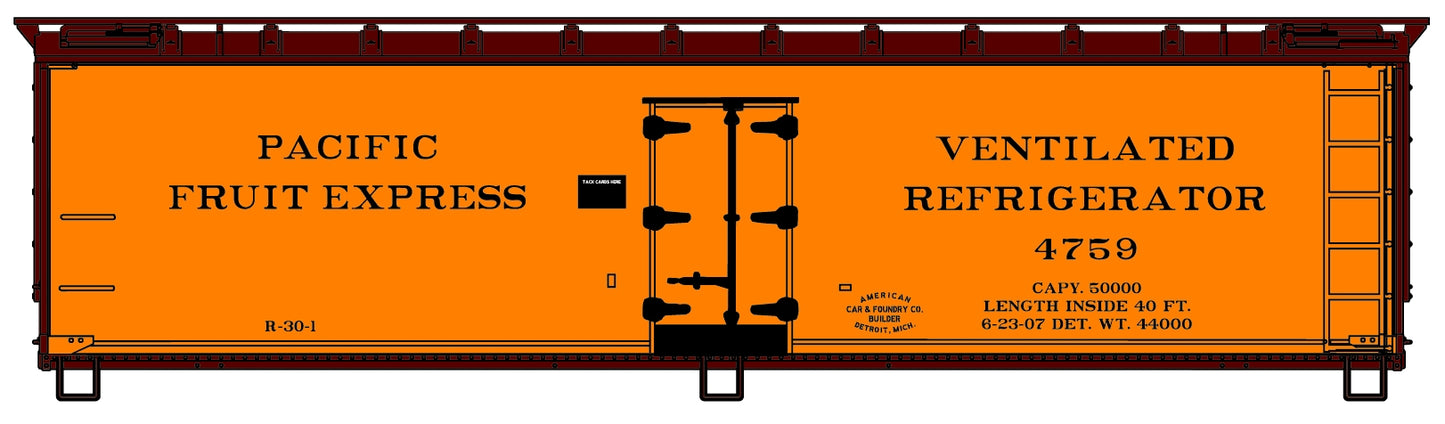 Accurail 4907 HO Pacific Fruit Express 40' Wood Reefer Car # 4759 Kit