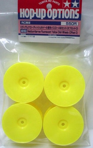 Tamiya 49183 Medium-Narrow Fluorescent Yellow Dish Wheels (Offset 0)