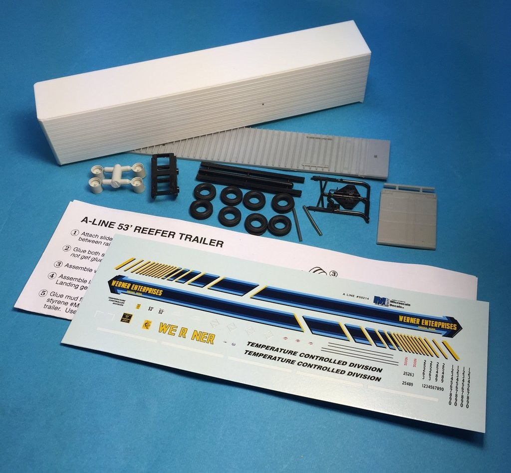 A-Line 50508 HO 53' Reefer Trailer With Silver Painted Details Werner Kit