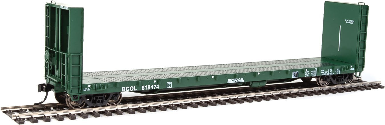 Walthers 920-104328 HO BC Rail 50' CC&F Bulkhead Flatcar RTR #BCOL 818474