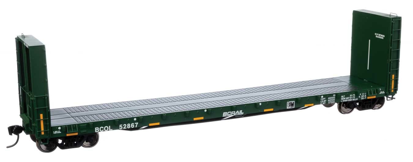 Walthers 920-104347 HO BC Rail 50' CC&F Bulkhead Flatcar RTR BCOL #52867