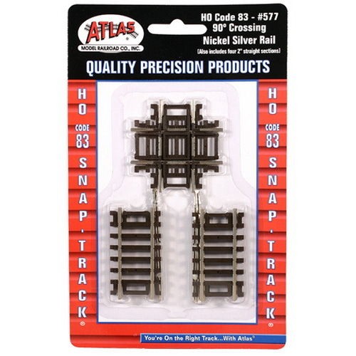 Atlas 0577 HO Code 83 Nickel Silver Rail 90° Crossing Snap Track
