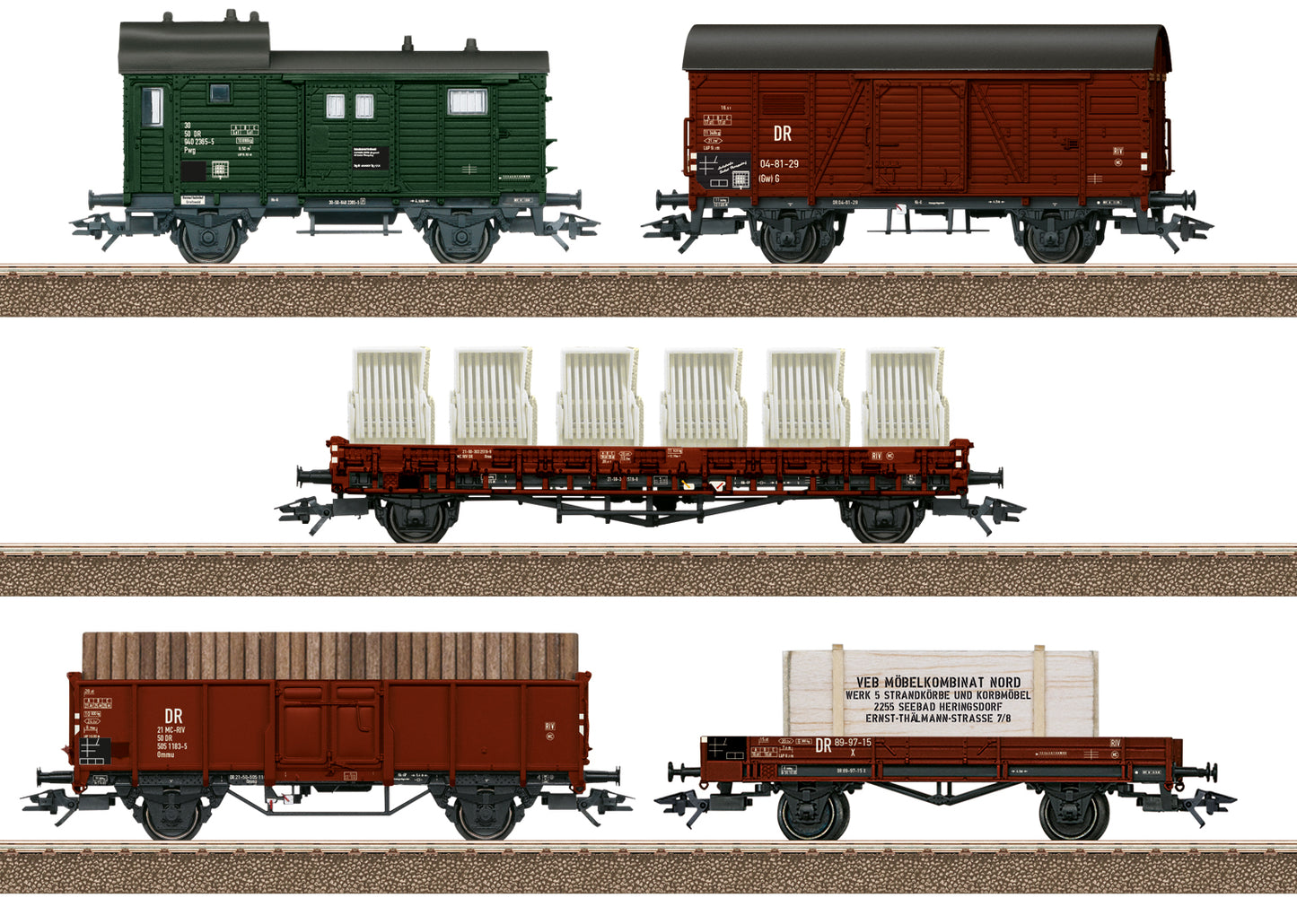 Trix 24075 HO DR/GDR Heringsdorf Seaside Resort Freight Car (Set of 5)