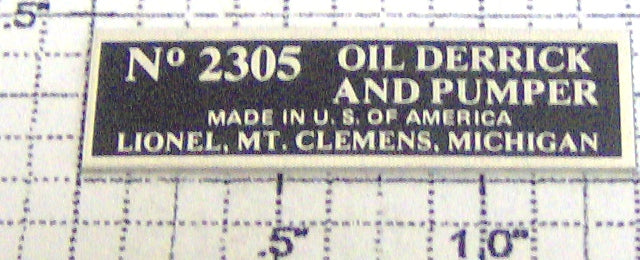Lionel 2305-10 Oil Derrick Nameplate