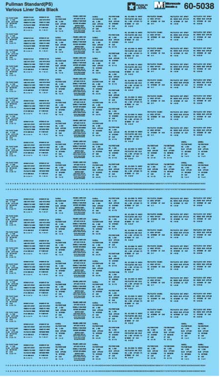 Microscale 60-5038 N Black Pullman Standard Various Liner Data Decal Sheet