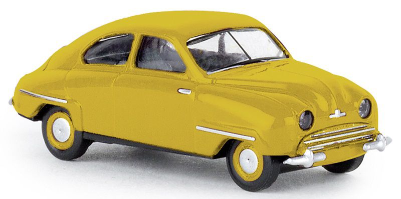 Brekina Automodelle 28604 HO 1949-1956 Saab 92 2-Door Yellow Car