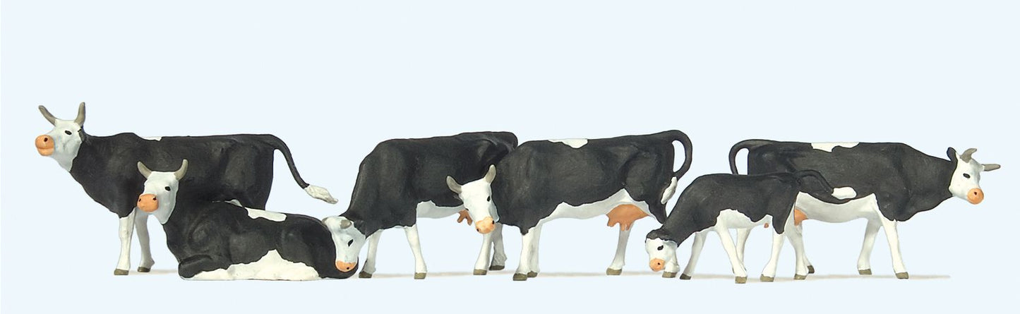 Preiser 73013 1:76 Animals - Black & White Cows Figures (Set of 6)