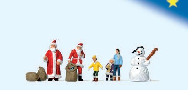Preiser 79226 N Christmas Santas, Children, Snowman Figures (Set of 6)