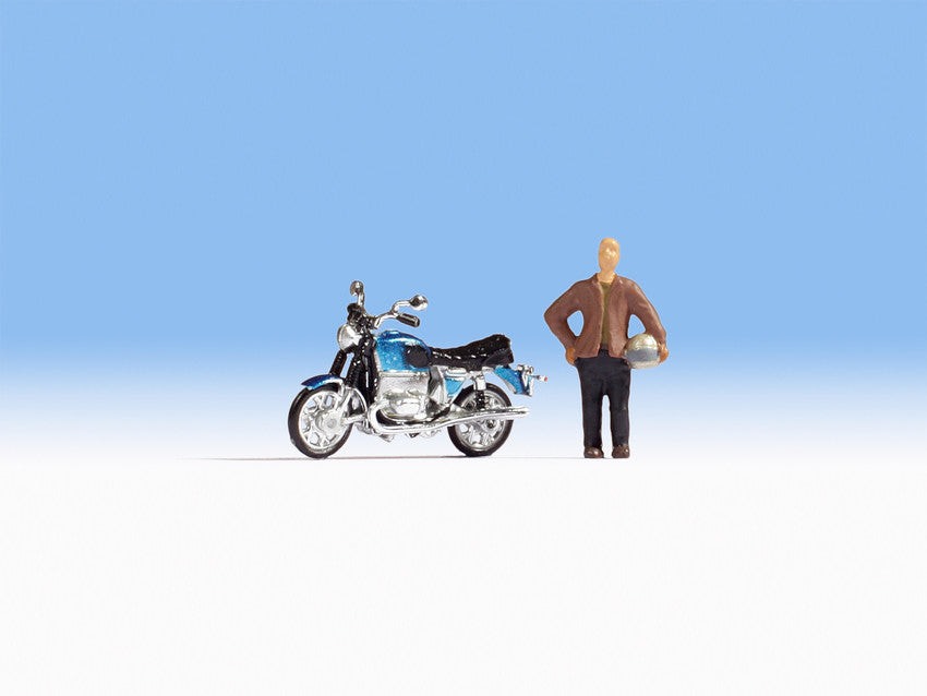 Noch 15915 HO Blue BMW R90/6 Motorcycle w/ Driver