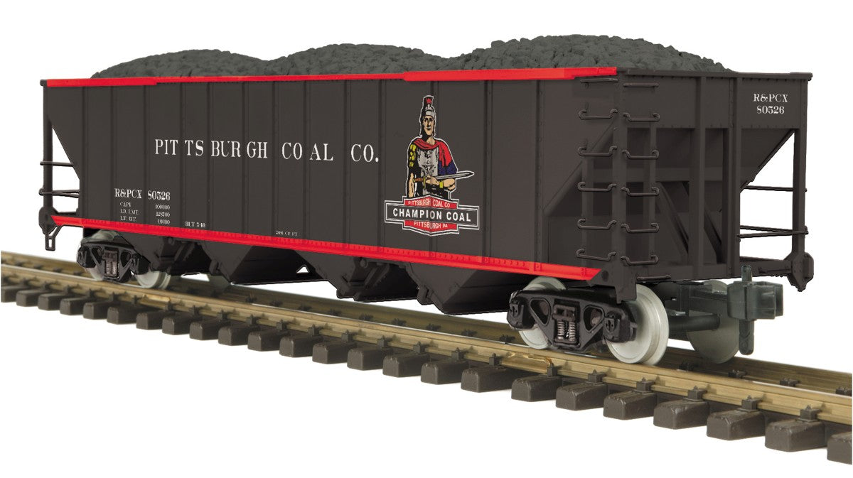 MTH 70-75063 G Scale Pitts Coal Co. 4 Bay Hopper with Metal Wheels #80524