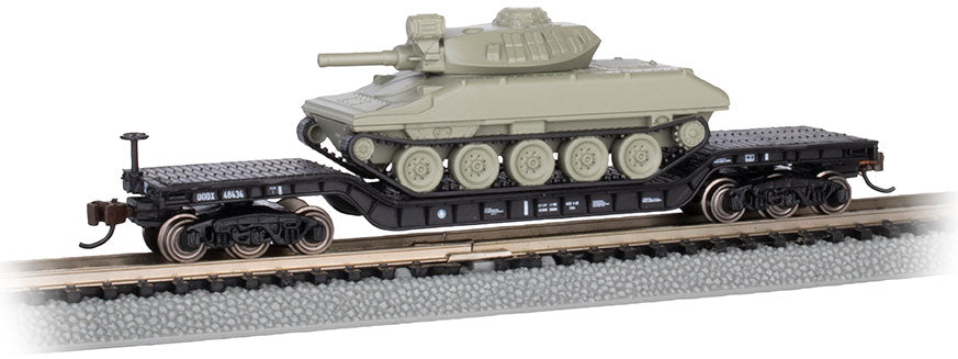 Bachmann 71386 N 52' Center-Depressed Flat Car w/Black with Green Sheridan Tank