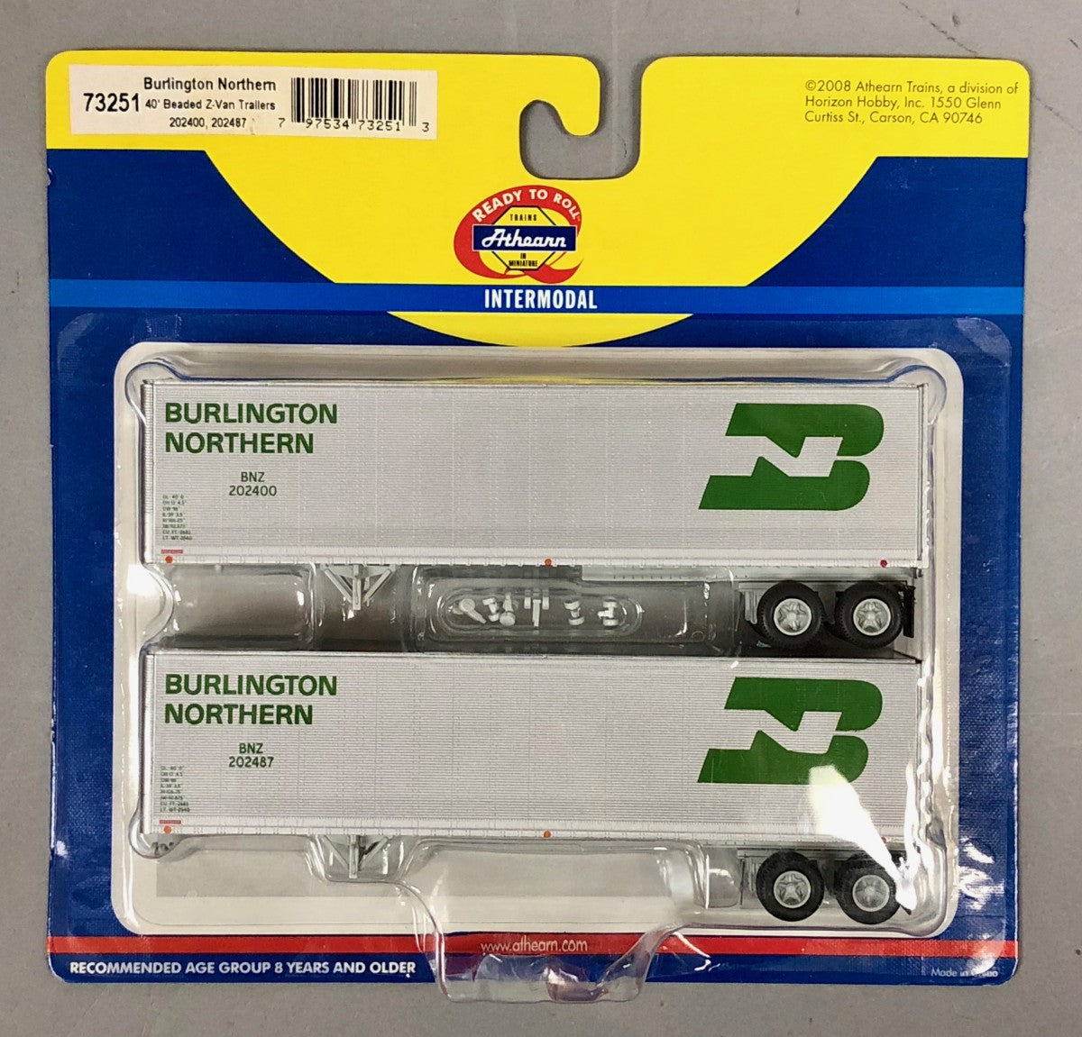 Athearn 73251 HO Burlington Northern 40' Beaded Z-Van Trailers (Pack of 2)
