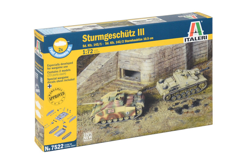 Italeri 7522 1:72 Sd.Kfz 142/1 Sturmgeschutz III s (Pack of 2) Military Tank Kit