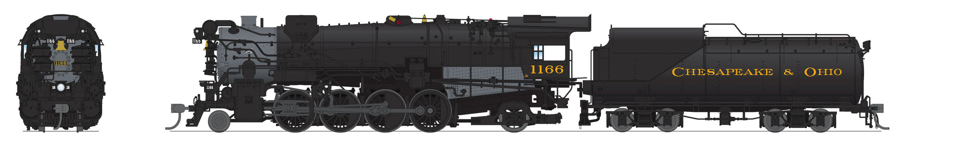 Broadway Limited 8186 HO C&O K-2 Mikado Steam Locomotive 12-VC Tender #1182