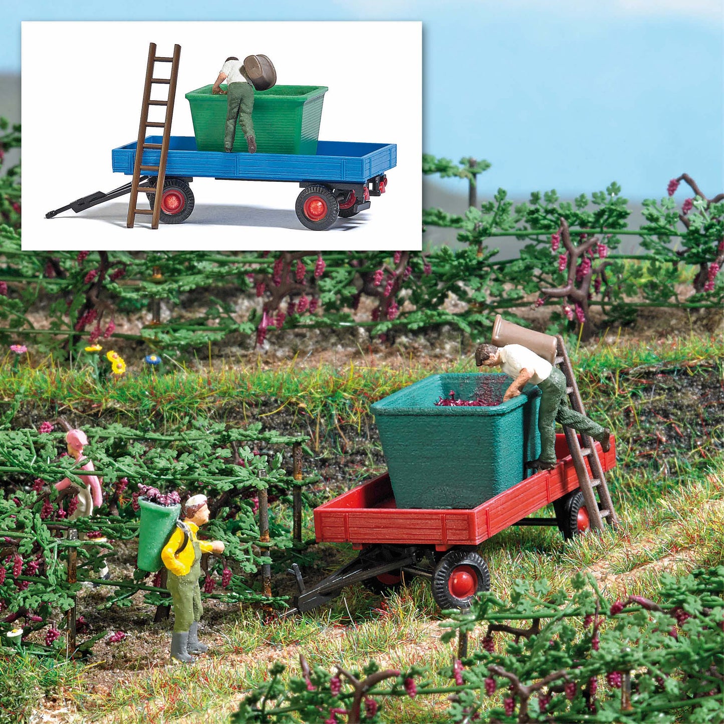 Busch 7879 HO Grape Harvest with Trailer Figure Set