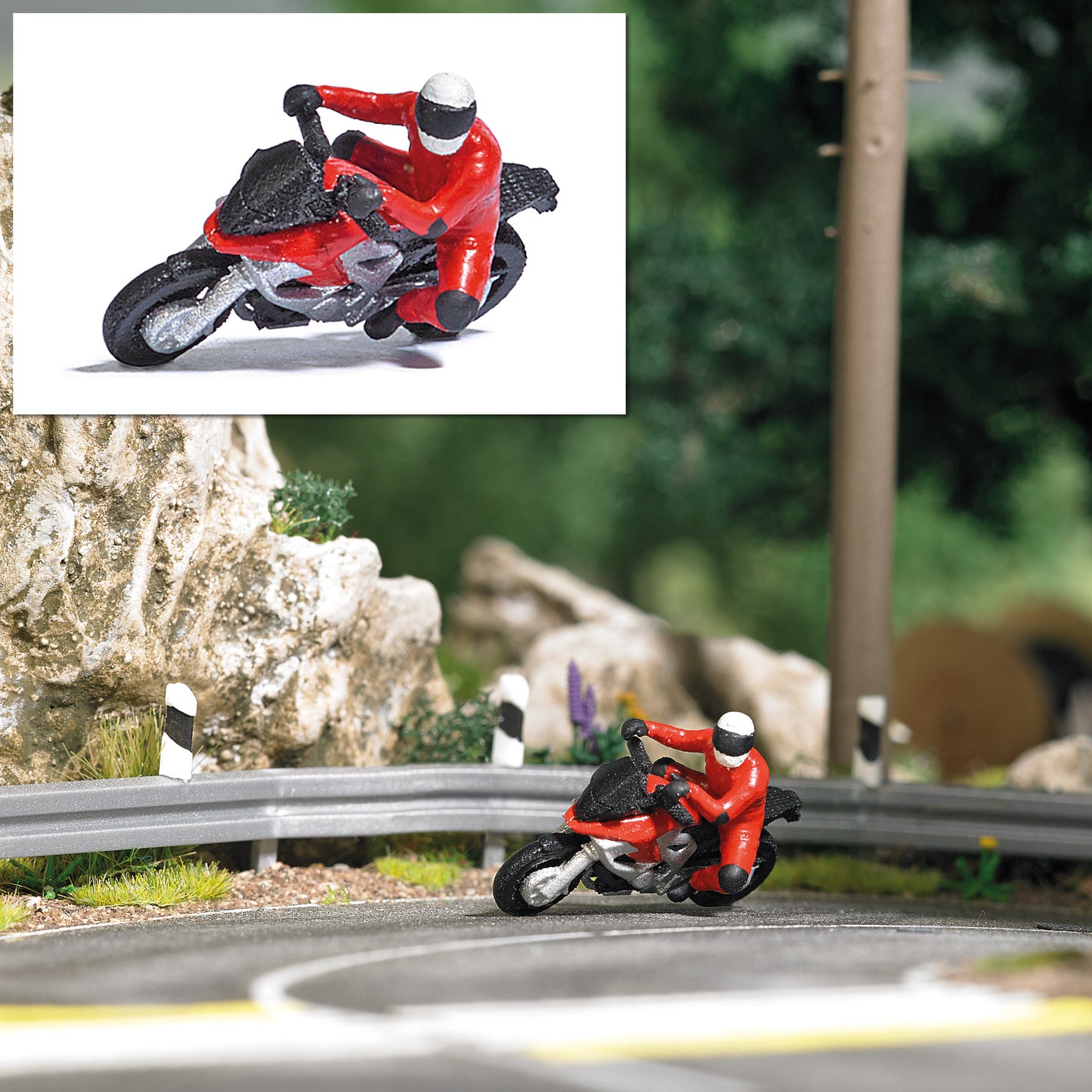 Busch 7941 HO Red Modern Motorcycle Racer Figure Set