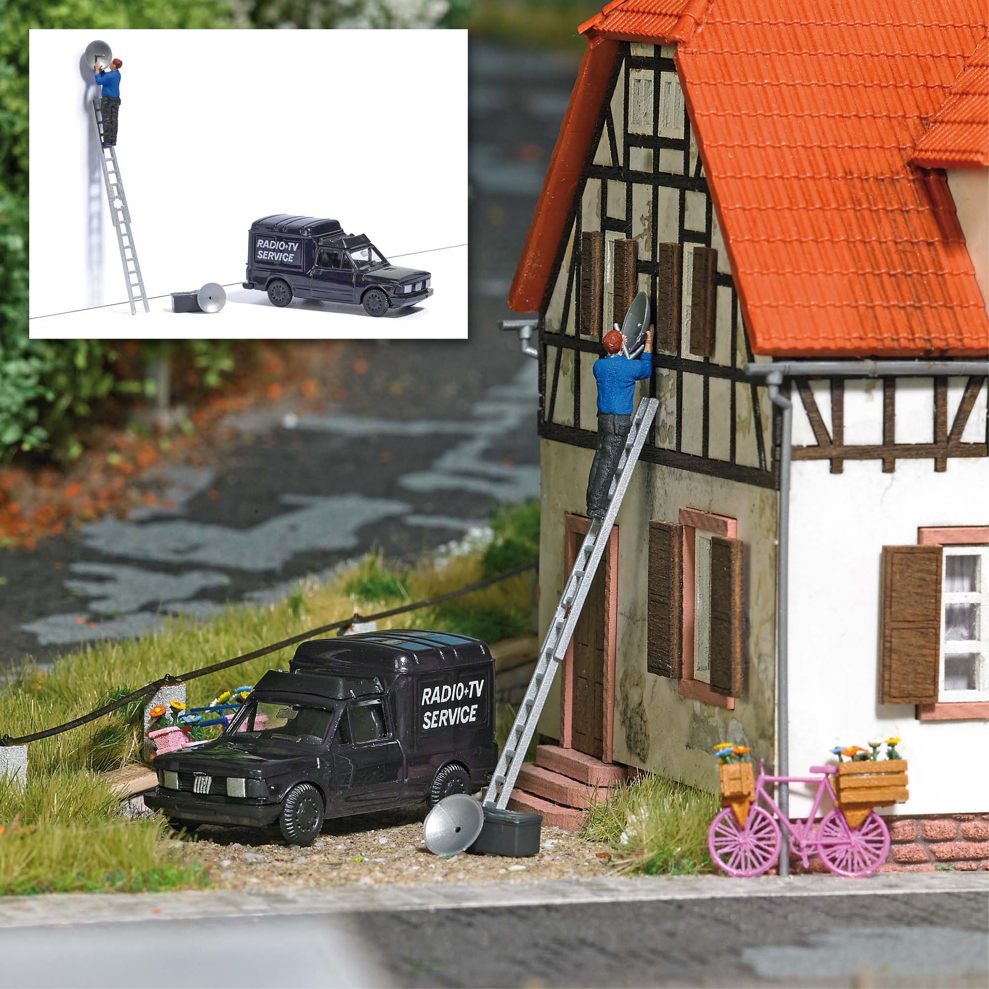 Busch 7982 HO Installing Satellite Dish Figure Set