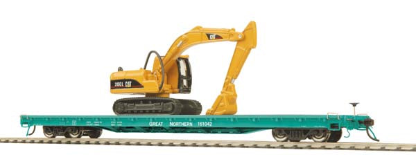 MTH 80-98028 Great Northern HO 60' Wood Deck Flat Car w/ 315C Excavator