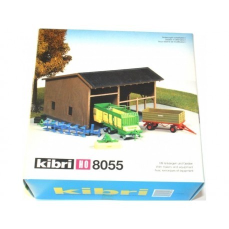 Kibri 8055 HO Scale Farm Building with Trailers Building Kit