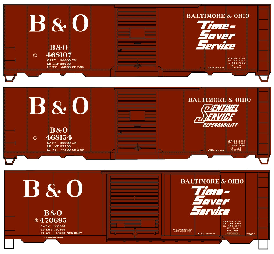 Accurail 8130 HO Baltimore & Ohio AAR 40' Steel Boxcar Set (Set of 3)
