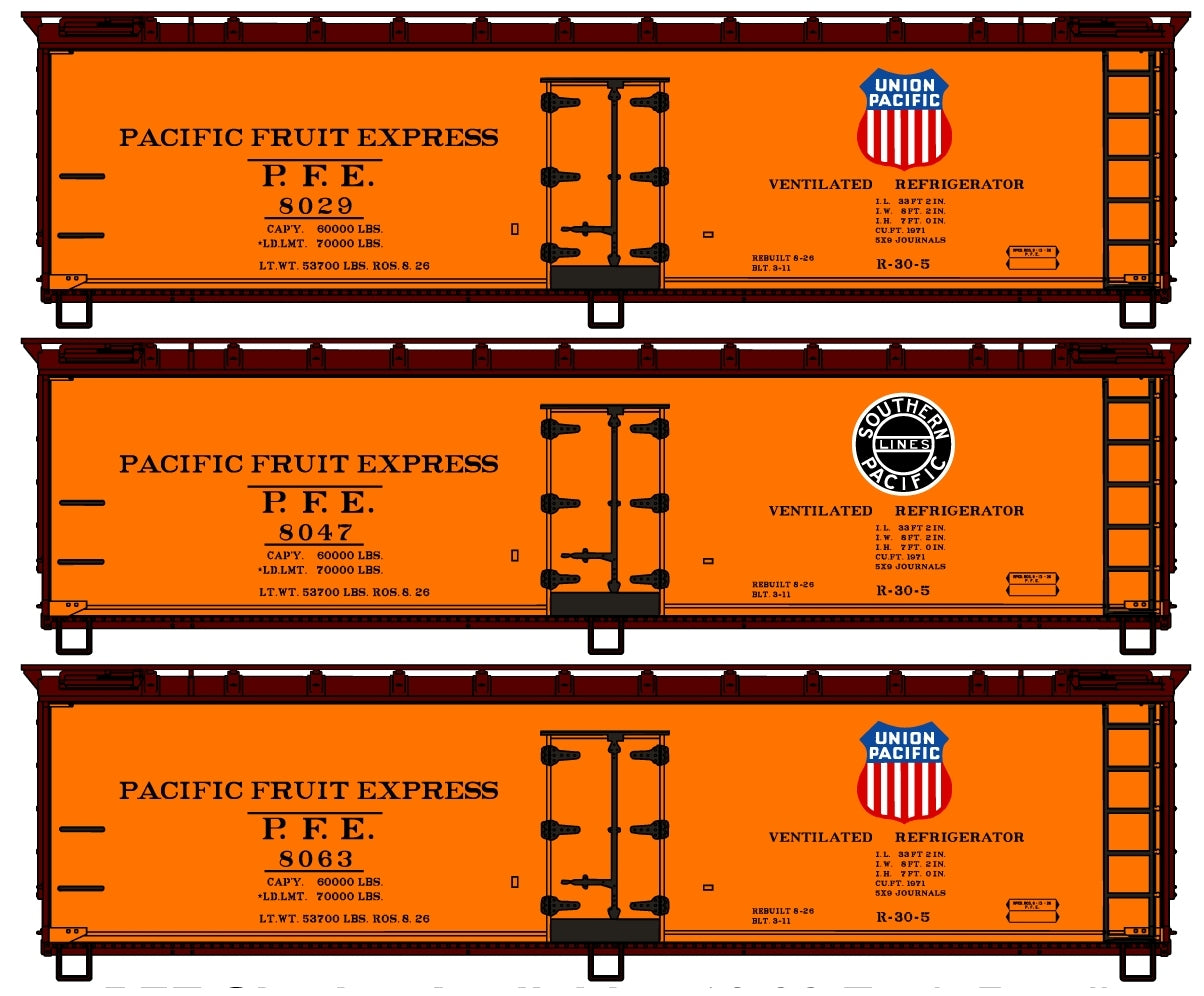 Accurail 8131 HO Pacific Fruit Express 40' Wood Reefer Car (Set of 3)