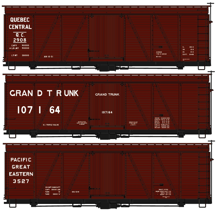 Accurail 8135 HO QC, PGE, GT 36' Fowler Wood Boxcar Kit (Set of 3)