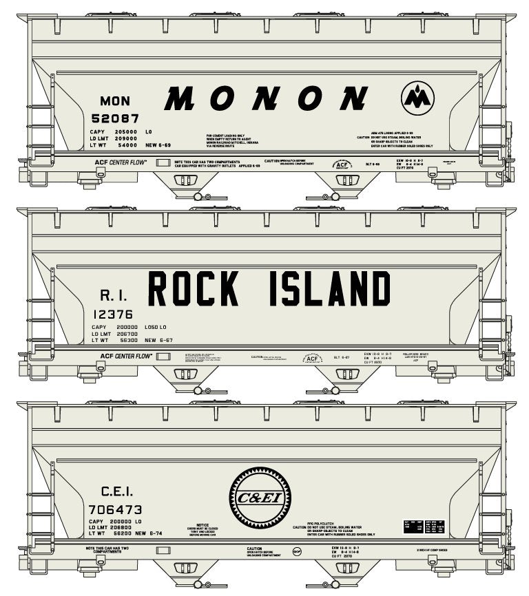 Accurail 8151 HO Midwest Roads 2-Bay ACF Covered Hopper Kit (Set of 3)