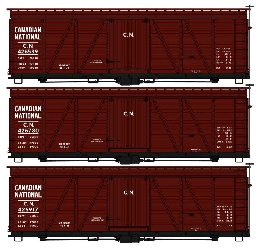 Accurail 8154 HO Canadian National 36' Fowler Wood Box Car Kits (Set of 3)
