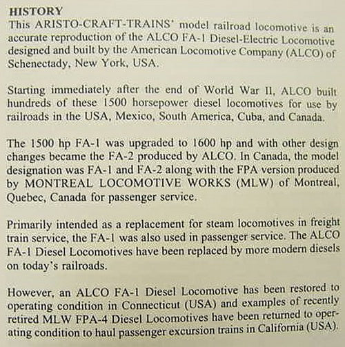 Aristo-Craft 22100 G Santa Fe FA-1 Diesel Locomotive