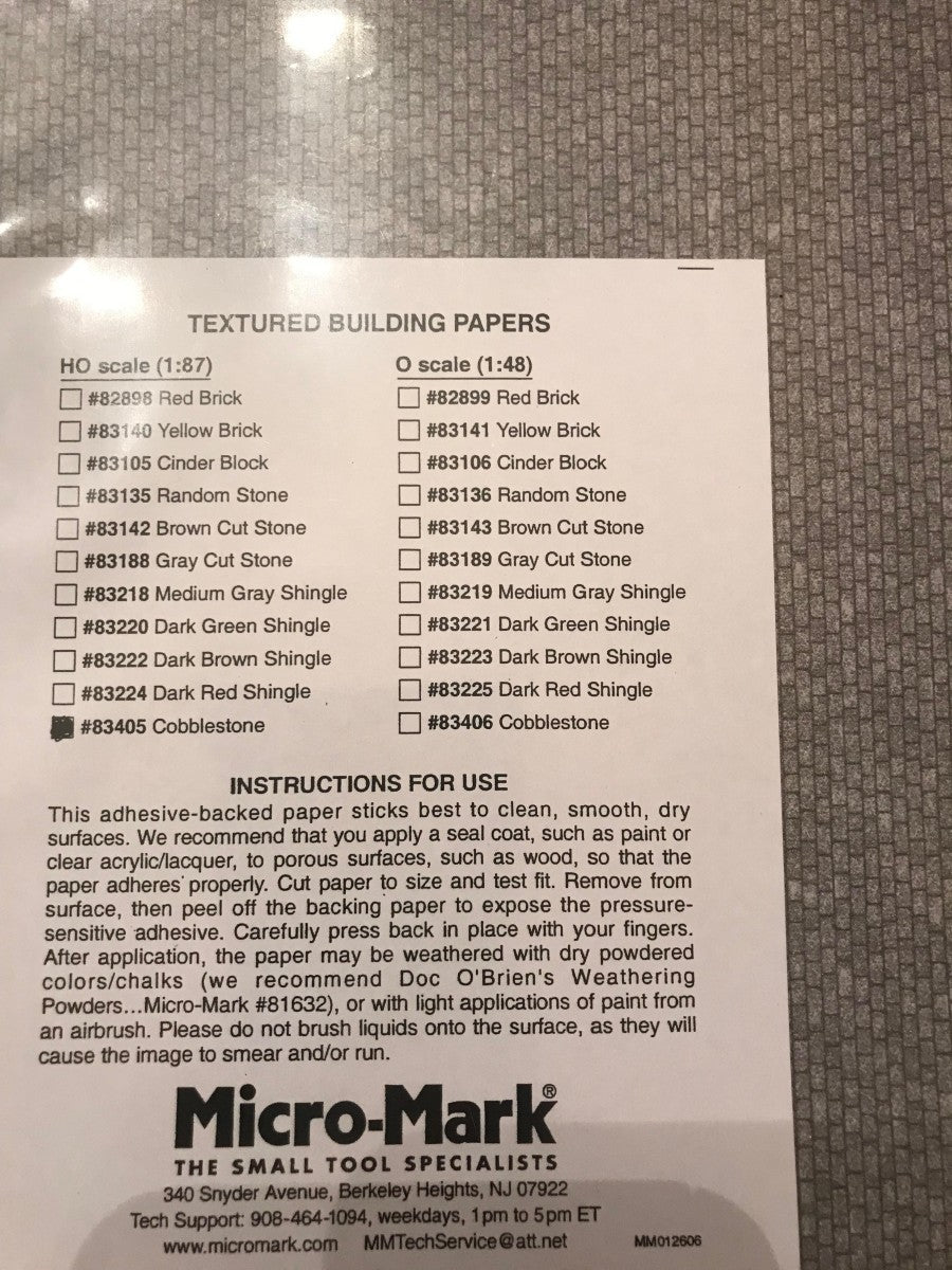 Micro-Mark 83405 HO Scale Cobblestone Textured Building Papers (Pack of 4)