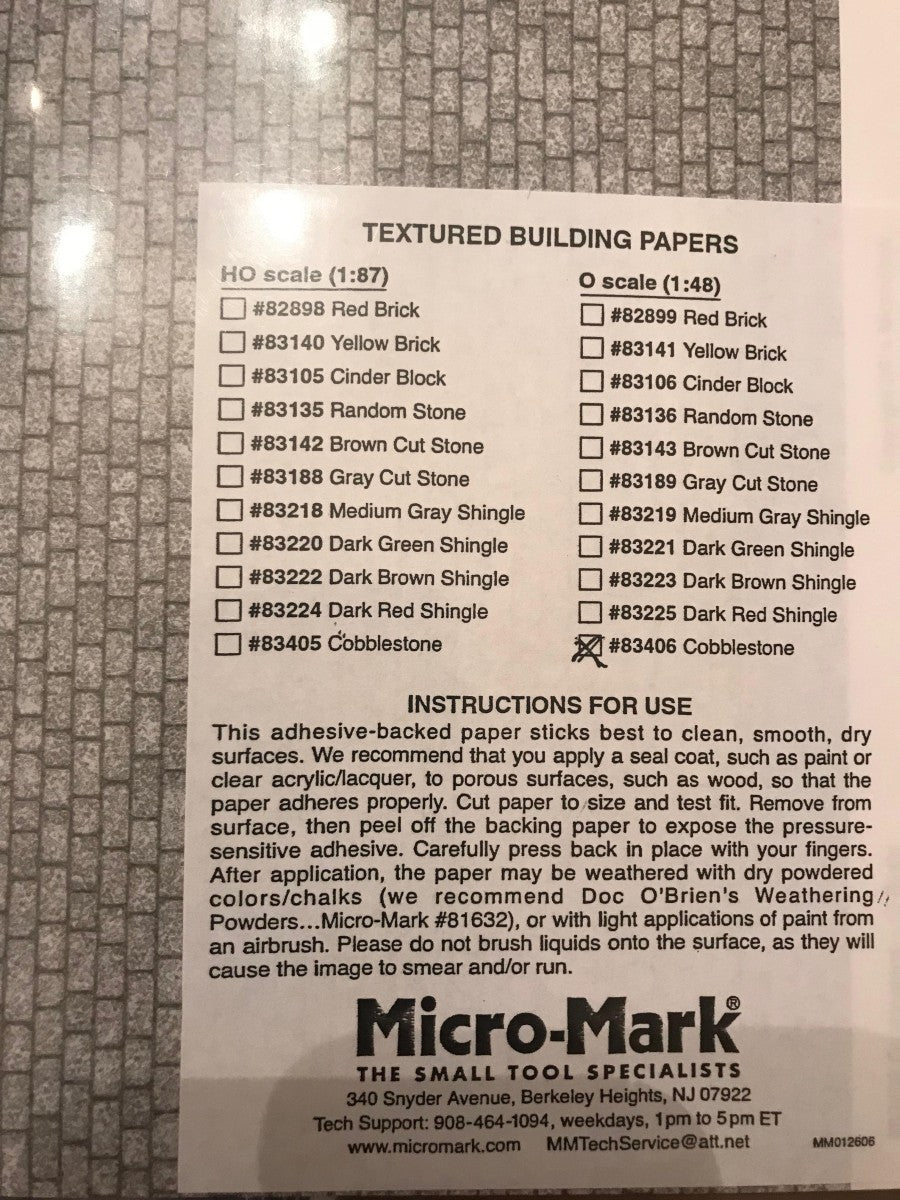 Micro-Mark 83406 O Cobblestone Textured Building Papers (Pack of 4)