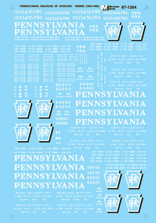 Microscale 60-1204 N 1956-1960 Pennsylvania 50'' Box Cars Decal Sheet