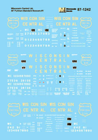 Microscale 60-1242 N Wisconsin Central 50' PS Boxcars Waterslide Decal Sheet