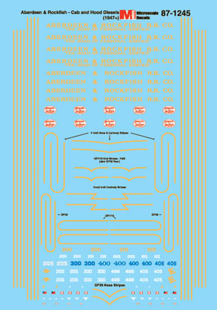 Microscale 60-1245 N Aberdeen & Rockfish Diesels Cab & Hood Units Decal Sheet