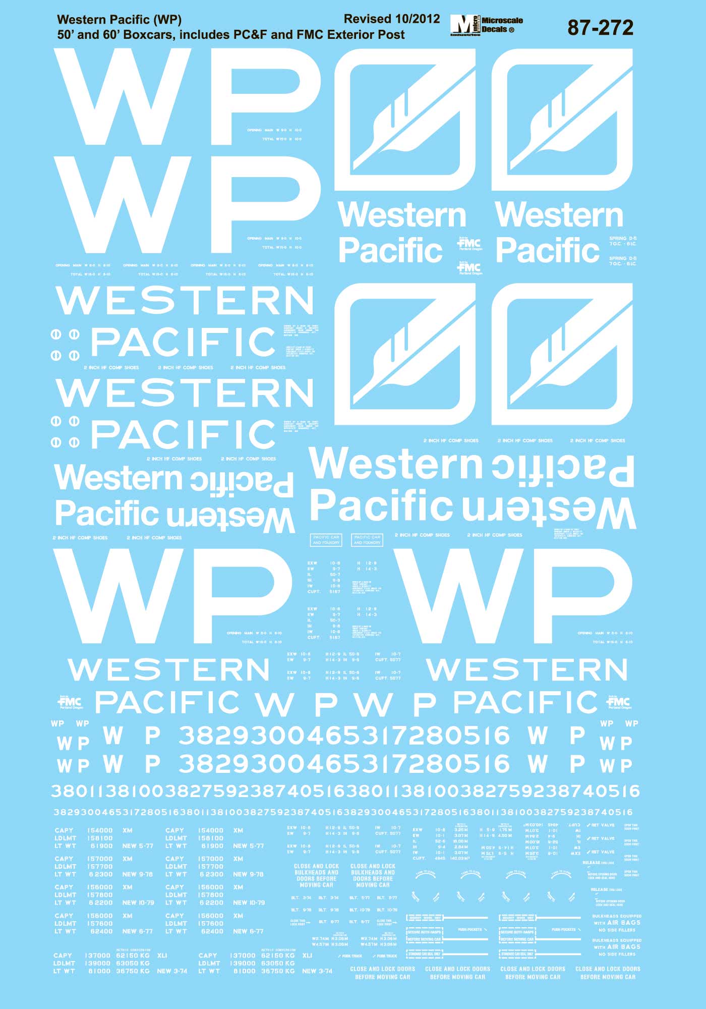 Microscale 60-4349 N Western Pacific 50' Boxcar W/Metric Data Decal Sheet