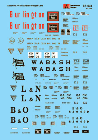 Microscale 60-434 N Assorted 40' 70-ton Airslide Hopper Waterslide Decal Sheet