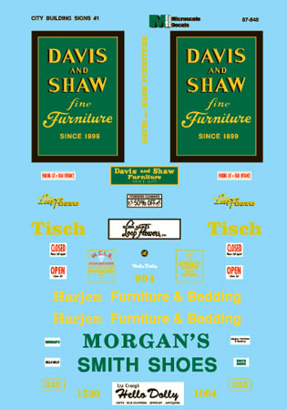 Microscale 87-848 HO 1960+ Urban Retail Buildings/Structure Signs Decal Sheet