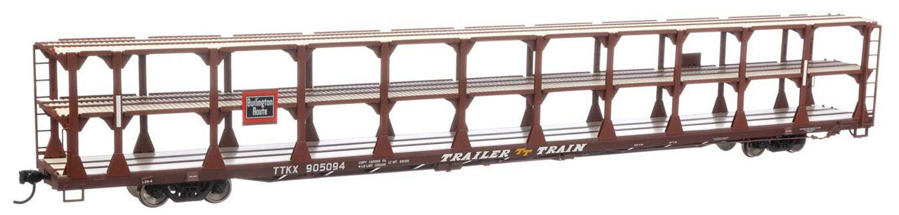 Walthers 910-8204 HO CB&Q 89' Flatcar w/Tri-Level Open Auto Rack #905094 - RTR