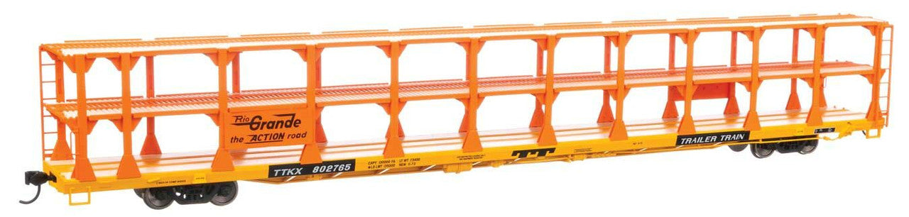 Walthers 910-8207 HO DRGW 89' Flatcar w/Tri-Level Open Auto Rack #802765 - RTR