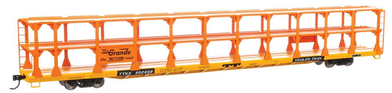 Walthers 910-8208 HO DRGW 89' Flatcar w/Tri-Level Open Auto Rack #802868 - RTR
