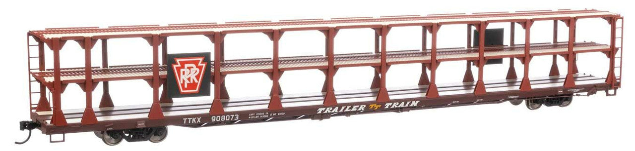 Walthers 910-8213 HO PRR 89' Flatcar w/Tri-Level Open Auto Rack #908073 - RTR